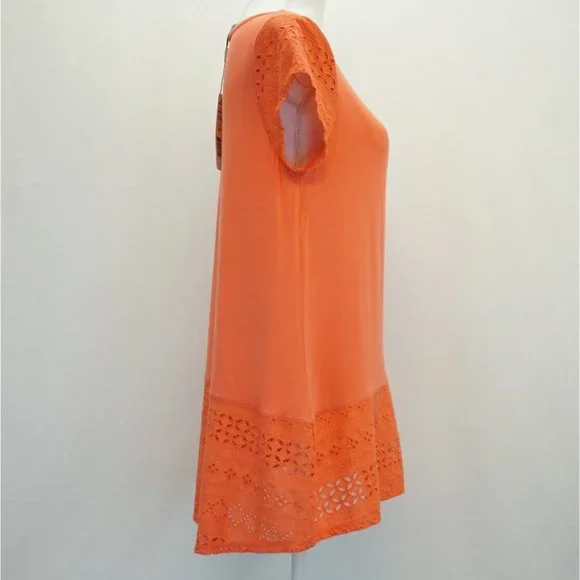 Joseph A Womens Top Coral M Lace Cap Sleeve Lace High Low Hem Knit Shirt - Picture 2 of 5